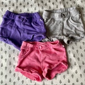 Little Star Set of 3 organic cotton baby girl shorts pink purple grey 12 month